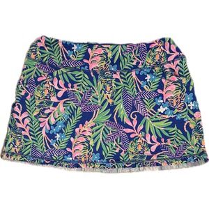 Lilly Pulitzer Luxletic Skort Medium Blue Tropical Tiger Palm Print Ruffle Hem